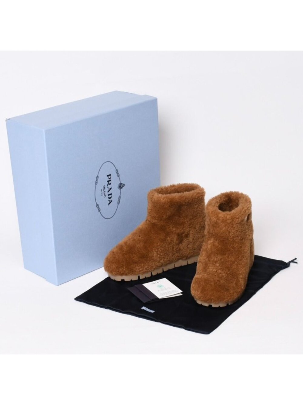 Prada Shearling Ankle Boots Short Fleece Brown